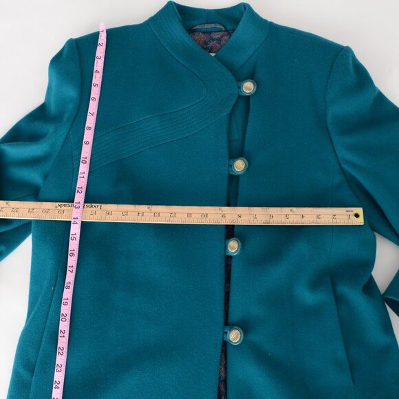 Vintage London Fog Teal 100% Wool Paisley Lined Button Up Peacoat Winter 14-M - Picture 5 of 12